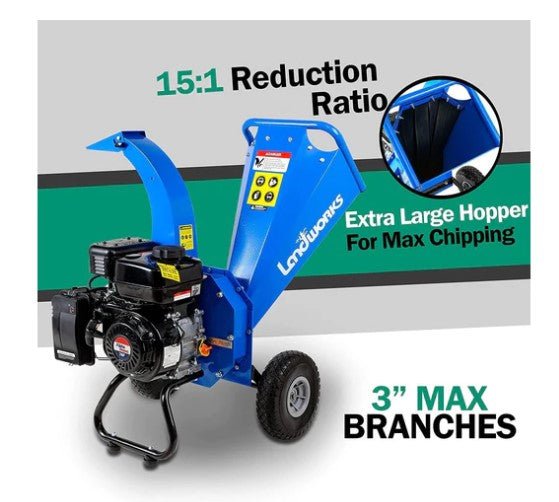 Landworks GUO033 7HP 212CC Gas Engine 3" Max Branch Diameter Wood Chipper and Shredder New